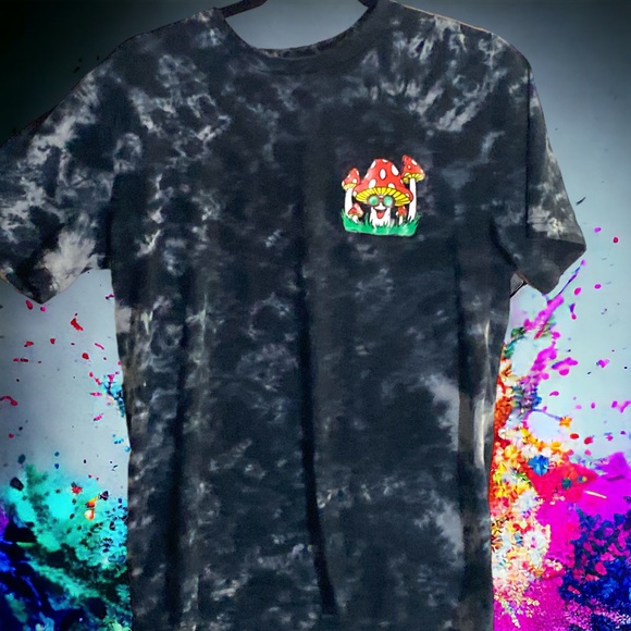 Trippy Vibes “Happy Times” Navy Sz S Mushroom Short Sleeve Tee Shirt. NWOT - Picture 2 of 7